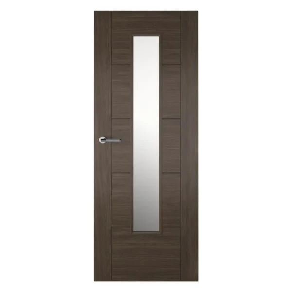 Daytona laminate walnut prefinished clear glazed door        Starting from : £ 300 ( Fit and Supply) inc: Hinges, Handles and latch) (lock +{25)