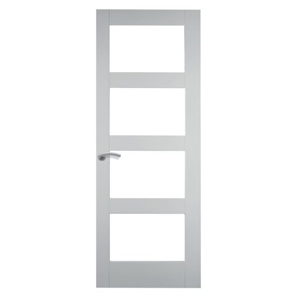 Shaker White Primed 4 Panel Clear Glazed Door    Starting from : £280 (Fit and Supply) inc : Hinges, Handles and latch) (lock +£25)